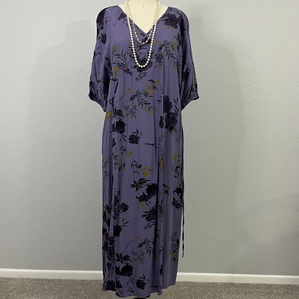 Vintage Style Floral Maxi Dress - 100% Viscose Floral Maxi Wrap Dress One Size